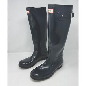 Hunter Original Tall Gloss Rain Boots Dark Gray Waterproof Rubber Wellies 9